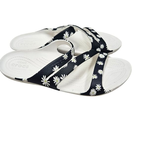 CROCS Shoes - Crocs Womens Daisy Print Black/White‎ Slides Size W10